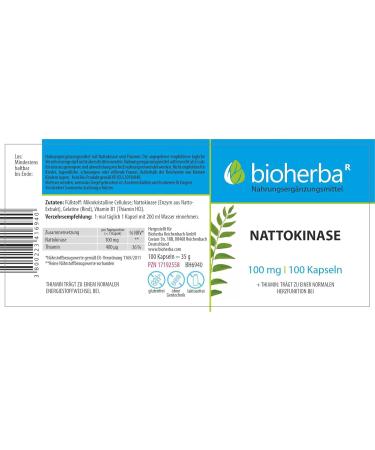 BIOHERBA Nattokinase Capsules 100mg - High Dose 100 Capsules Vitamin B1 100-Day Supply Non-GMO No Additives - PZN: 17192558 - International Shipping Available - Buy Online on GoSupps.com