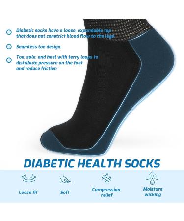 LIN Diabetic Socks - 6 Pairs Crew/Jet Black - Non-Binding Circulatory Extra Wide Top Socks for Men & Women with Edema, Neuropathy, and Lymphedema - Size 13-15 - Buy Online on GoSupps.com