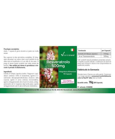 Resveratrol 500mg - 90 Vegan Capsules | High Dosage Knotweed Extract | Vitamintrend - International Shipping Available - Buy Online on GoSupps.com