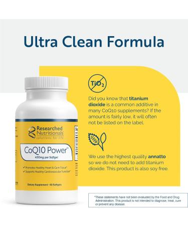 Researched Nutritionals CoQ10 Power - Therapeutic Coenzyme Q10 for Heart Health & Energy | Non-GMO Softgels (60 ct - Buy Online on GoSupps.com