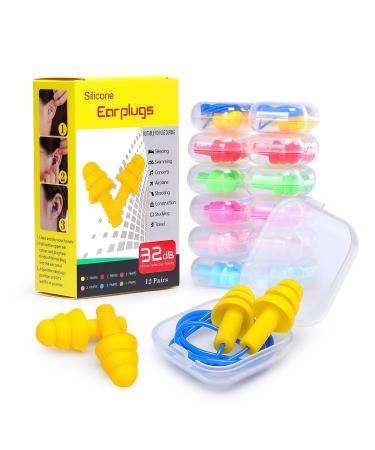 12 Pair Ear Plugs for Sleeping Noise Cancelling Reusable Silicone Earplugs for Sleeping Shooting Swimming Study Work Travel Suitable for Kids and Adults Multicolored-a