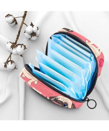 Rosa Pug Puppy Dog Love Pattern Menstrual Pad Storage Bag - Portable Zipper Pocket for Teens & Women - Buy Online on GoSupps.com
