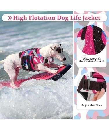 Kuoser Camouflage Dog Life Jacket - High Visibility Tear-Resistant & Buoyant for Small Medium & Large Dogs - Pink Camouflage with Rescue Handle - Buy Online on GoSupps.com