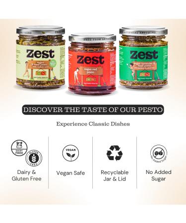 Zest Pesto Bundle 175g x 3 - Vegan Red, Basil, Coriander & Basil Pesto - Italian Recipe, Plant-Based - Buy Online on GoSupps.com