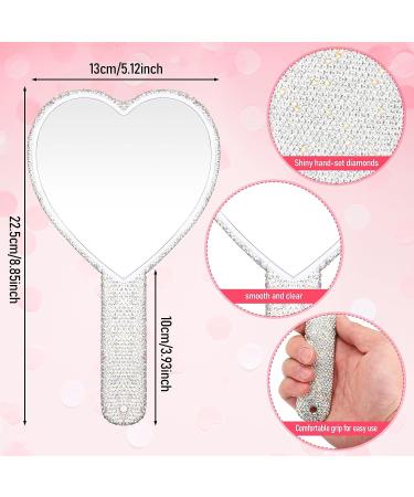 Bling Rhinestone Heart Shaped Handheld Mirror Set - Silver (2 Pcs) | Cute Decorative Cosmetic Mirrors for Women & Girls | Portable Travel Makeup Mirrors - Buy Online on GoSupps.com