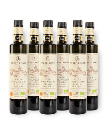 Terre Rosse - Cold-pressed Italian Extra Virgin Organic Olive Oil - Monocultivar Moraiolo - DOP Umbria Assisi Spoleto and Kascher/P certifications - Olive Harvest 2023-6 Bottles 500ml