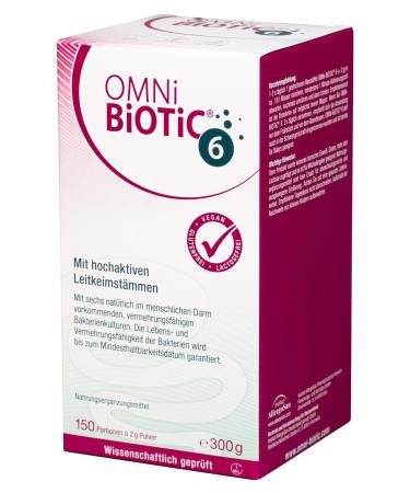 Omni Biotic 6 |Glass |150 portions (300g) |6 bacterial strains |4 billion germs per daily dose |Powder |With inulin |Vegan |Gluten -free |Lactose -free |150 portions (1 Pack) for daily use) - Buy Online on GoSupps.com