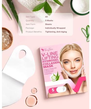 FairyFace V Line Shaping Face Masks - 5 Count Double Chin Reducer and Anti-Aging Hydrogel Collagen Mask with Aloe Vera and Seaweed - Anti-Wrinkle Lifting Treatment - Buy Online on GoSupps.com