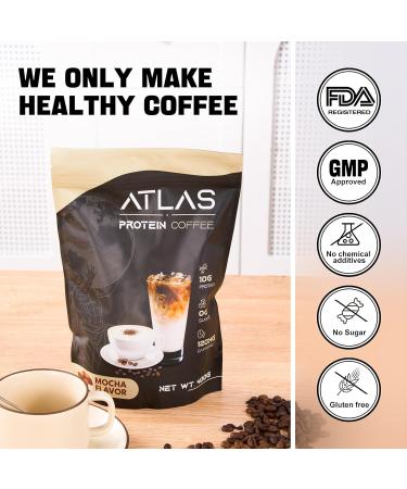 Atlas Protein Coffee - Mocha Flavor | 20 Servings | 10g Protein & 120mg Caffeine | Sugar-Free International Shipping - Buy Online on GoSupps.com