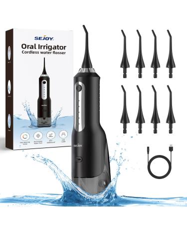 Water Flosser for Teeth Cordless Water Dental Flosser Water Picks for Teeth Cleaning Rechargeable Oral Irrigator for Home Travel IPX7 Waterproof 5 Cleaning Modes 8 Jet Tips for Family Black