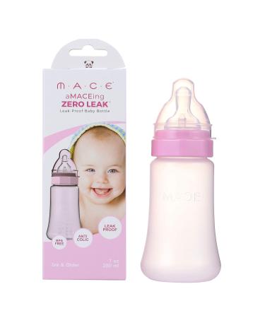 MADE IN USA aMACEing ZERO LEAK  Baby Bottle with Anti-Colic Vent and Variable Flow  Leak-proof 7oz (Pink)
