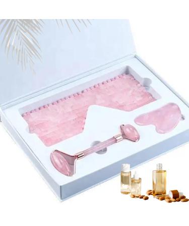 Natural Rose Quartz MASK Set +Jade Roller & Gua Sha Set Instant Reduce Eye Puffiness and promotes Relaxation Crystal Mask