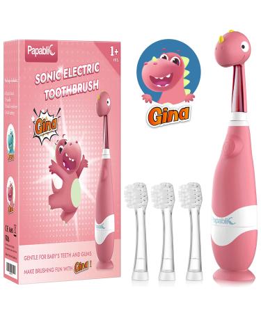 (4 Pack) Papablic Gina Toddler Sonic Electric Toothbrush with Cute Dino Covers for Babies and Toddlers Ages 1-3 Years, with 4 Replacement Brush Heads 4 Brush Heads - Buy Online on GoSupps.com