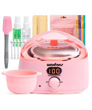 Waxing Kit  Waxfans LED Digital Wax Warmer for Hair Removal  Wax Kit with Hard Wax Beads for Women and Men Waxing at Home for Full Body Brazilian Bikini Legs and Face  Cera Depiladora Para Mujer(Pink)