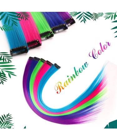 Qiwenr 24pcs Colored Hair Extensions Clip - Multi-Colored Highlights & 55cm Rainbow Wig for Women - Perfect for Parties - Buy Online on GoSupps.com