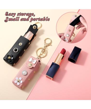 2 Pack Keychain Chapstick Holder - PU Leather Lip Balm & Lipstick Holder with Key Ring - Travel Essential (Pink Black - Buy Online on GoSupps.com