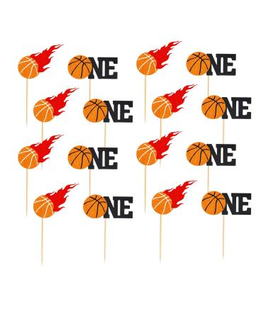 Arthsdite 24Pcs Basketball One Cupcake Toppers Basketball Themed First Birthday Cake Topper Decorations for Sport Theme Boys First Birthday Party Sports Event Party Supplies
