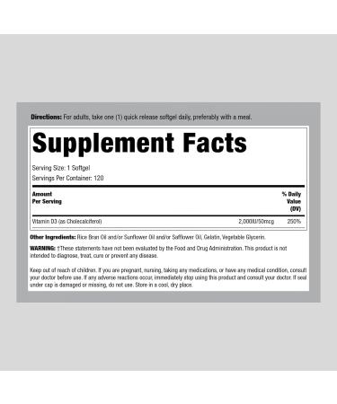 Lindberg Vitamin D3 2000 IU Softgels - 120 Count - Buy Online on GoSupps.com