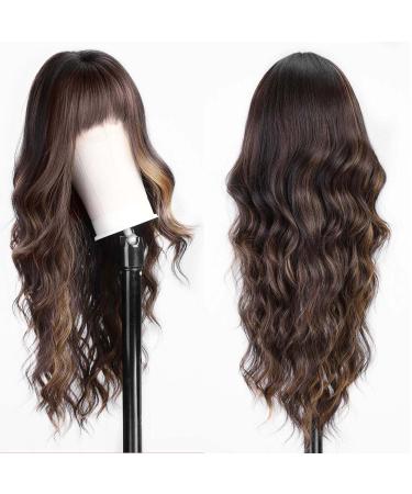 Haircube Brown Wig with Bangs - Wavy Curly Synthetic Wig for Women | Daily Party Wear in Brown & Blonde - Buy Online on GoSupps.com