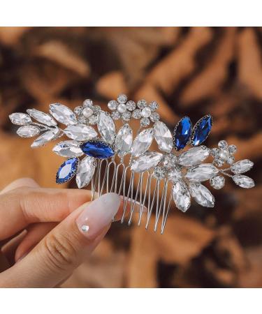 IYOU Crystal Bridal Hair Comb Blue Wedding Side Combs Sparkly Rhinestone Headpiece Prom Bride Bridesmaid Hair Accessories for Women