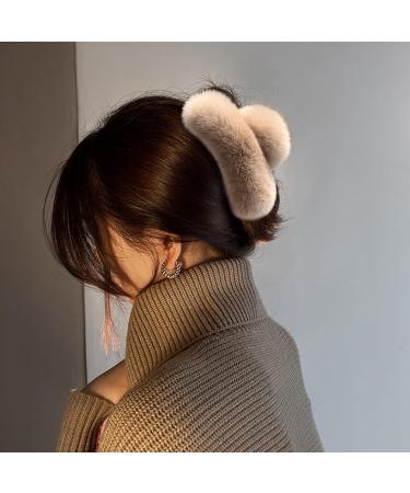 Fluffy Hair Clips 5.1 Inch Large Strong Hold Fuzzy Claw Clip for Thick Hair Nonslip Winter Half Bun Hairpins Hair Jaw Clips Gifts Khaki Barrettes - Buy Online on GoSupps.com