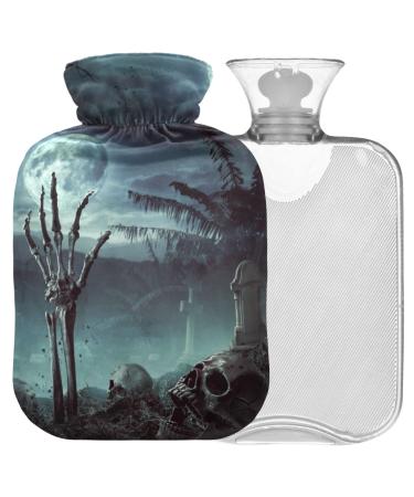 Naanle skeleton Halloween Totenkopf Heat bottle with reference transparent hot water bottle Handfoot Warmer Heading bag for pain relief heat and cold therapy 2L