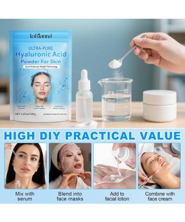 lofuanna Hyaluronic Acid Powder Pure Hyaluronic Acid Powder for Skin Water-Soluble DIY Facial Serum for Face Hydration & Moisture | Low Molecular Weight - Buy Online on GoSupps.com