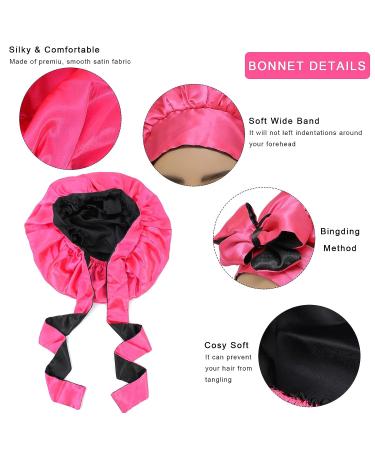 Satin Bonnet for Curly Hair Sleeping | Adjustable Silk Sleep Cap for Braids | Double Layer Hot Pink + Black Bonnet for Black Women - Buy Online on GoSupps.com