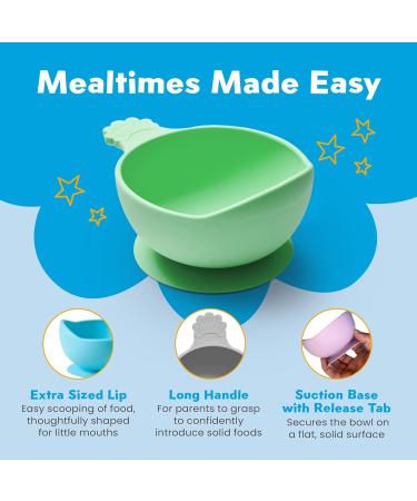 Nana's Manners Green Silicone Suction Bowl for Babies | Stage 1 (4+ Months) | Scoop Lip Handle & Suction Pad with Pull-tab | BPA-Free - Buy Online on GoSupps.com