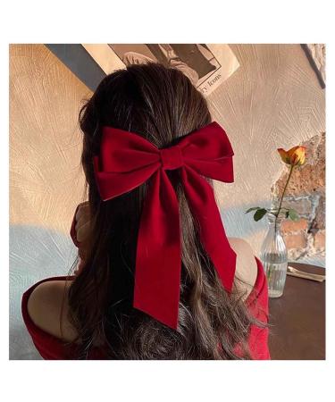 Long Velvet Hair Bow Hair Clips Ribbon Velvet Hair Clips Clip Large Bowknot Hairpin Head Cover Velvet Bow Hair Barrette Headpiece for Girls (Red)