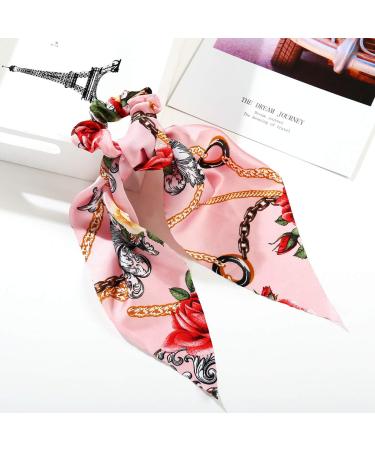 Vintage Floral Satin Bowknot Scrunchies Hair Ties Set with Pearl 6 PCS for Women & Girls - Buy Online on GoSupps.com