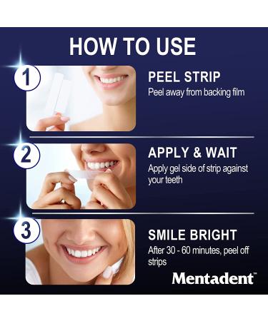 Mentadent Teeth Whitening Strips - 24 Strips (12-Day Treatment) with Coconut Oil - Enamel Safe, Non-Slip Technology - Sensitive Teeth & Gum Formula - Removes Coffee & Smoking Stains - No Parabens - Buy Online on GoSupps.com