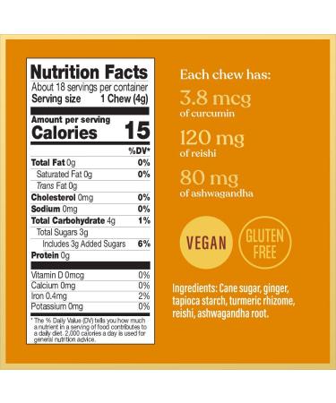 Tranquil Turmeric Adaptogen Ginger Chews Candy - 2 Pack with Ashwagandha, Reishi, Turmeric & Curcumin - Vegan, Gluten Free - Buy Online on GoSupps.com