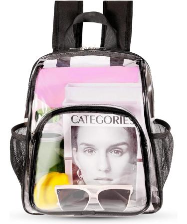 Mildbeer Clear Stadium Backpack with Bottle Holder - 12x12x6 PVC Plastic See Thru Bag for Work, Concerts, and Festivals - Black - Buy Online on GoSupps.com
