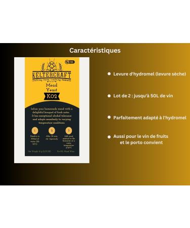 Keltercraft K02 Levure Hydromel 20g: Pour 50L Mead Yeast | Faites votre propre vin d'hydromel ! - Buy Online on GoSupps.com