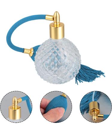 Housoutil Vintage Perfume Bottle 3.4oz - Refillable Glass Spray Bottle with Long Tassel for Home Decor & Cocktails - Elegant Blue Design - Buy Online on GoSupps.com