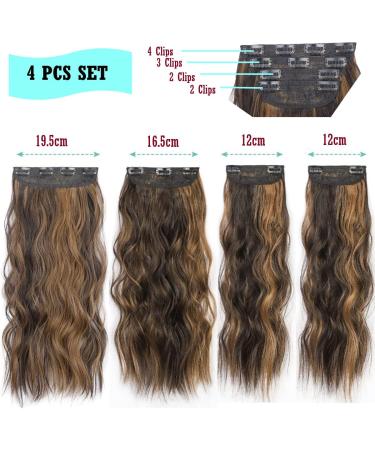 KARLOR Hair Extensions with Clips 4 Pieces Curly 50 cm Clip-In Extensions Synthetic Hair Like Real Hair Cheap Hair Pieces Wig Pieces Hair Extensions Long Curls Synthetic for Women (Brown-White) - Buy Online on GoSupps.com