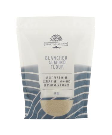 Fresh Vintage Farms Almond Flour, Blanched, Gluten Free, Non GMO, Extra Fine, Sustainably Farmed, Keto Friendly, California Grown, 16 oz