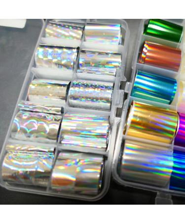 Holographic Transfer Nail Foil Sticker Set - Silver Laser Nail Decals & Strip Tape for Art Design Decoration - 30 Rolls in Total - Buy Online on GoSupps.com