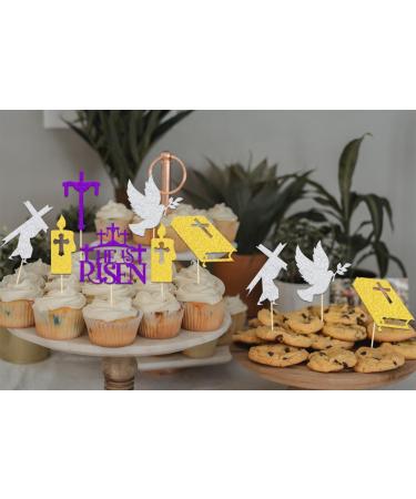 He Is Risen Cupcake Toppers Happy Easter Day Party Decorations Jesus Religious Christian Holiday Party Decor Welcome Easter Resurrection Spring Holiday Party Supplies 24 PCS - Buy Online on GoSupps.com