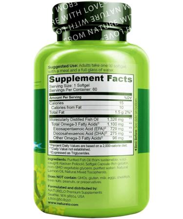 NATURELO Omega-3 Fish Oil Softgels - Lemon Flavor - 60 Count for Heart & Brain Health - Buy Online on GoSupps.com