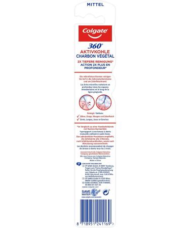 Colgate 360 Activated Carbon Toothbrush - Medium-Hard Bristles & Tongue Cleaner - Pack of 2 for Superior Oral Care - Buy Online on GoSupps.com