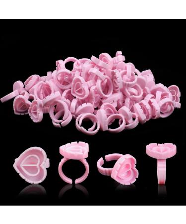 Fawyteng 100pcs Glue Rings Smart Glue Cups Lash Glue Holder Ring Cup Disposable Glue Cups Lash Glue Rings Lovely Heart Shape for Eyelash Extensions (pink)