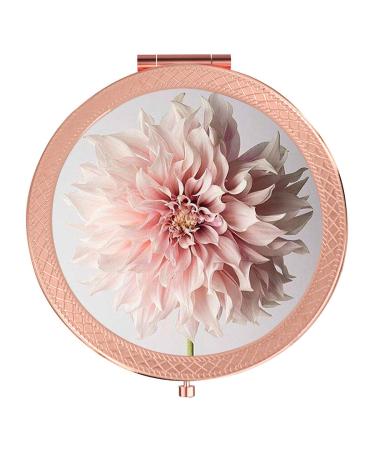 YCKMD Folding Pocket Mirror Pink Flower  Fashion Outer Edge Flower Compact Mirror 2X &1x Magnification Double Sides  Beauty Makeup Mirror for Purse and Handbag
