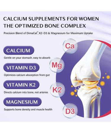Novafun Calcium Supplements for Women - 1000mg High Absorption Dicalcium Malate with Vitamin D3, K2, Magnesium, Collagen & Hyaluronic Acid - Bone & Skin Support, 90 Veggie Capsules - Buy Online on GoSupps.com