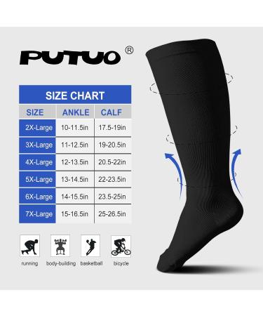 Plus Size Compression Sock For Men and Women: Graduated Compression Stockings for Support Flight Travel Running Pregnancy Sports Edema Nurses Athletic 20-30 mmHg 1Pairs Black 7XL - Buy Online on GoSupps.com