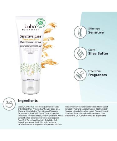 Babo Botanicals Sensitive Baby Daily Hydra Lotion 8 fl oz - Fragrance Free & Gentle Moisturizer - Buy Online on GoSupps.com