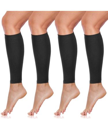 SATINIOR 4 Pairs Calf Compression Sleeve Leg Compression Sock Calf and Shin Support Relieve Calf Pain for Men Women Youth for Running, Cycling, Walking Black, Medium Black Medium