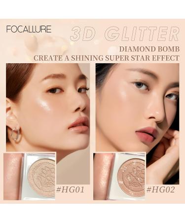 FOCALLURE Highlighter Palette - Shimmer Glitter Contouring & Illuminating Makeup in HG02 Rose - Buy Online on GoSupps.com