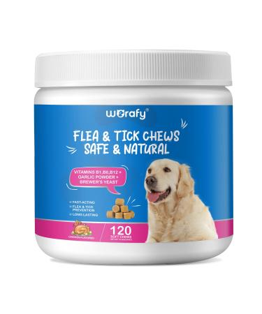 Flea and Tick Prevention for Dogs Chewable 120 PCS All Natural Dog Flea & Tick Control Chews - Oral Flea Pills for Dogs Supplement - All Breeds and Ages
